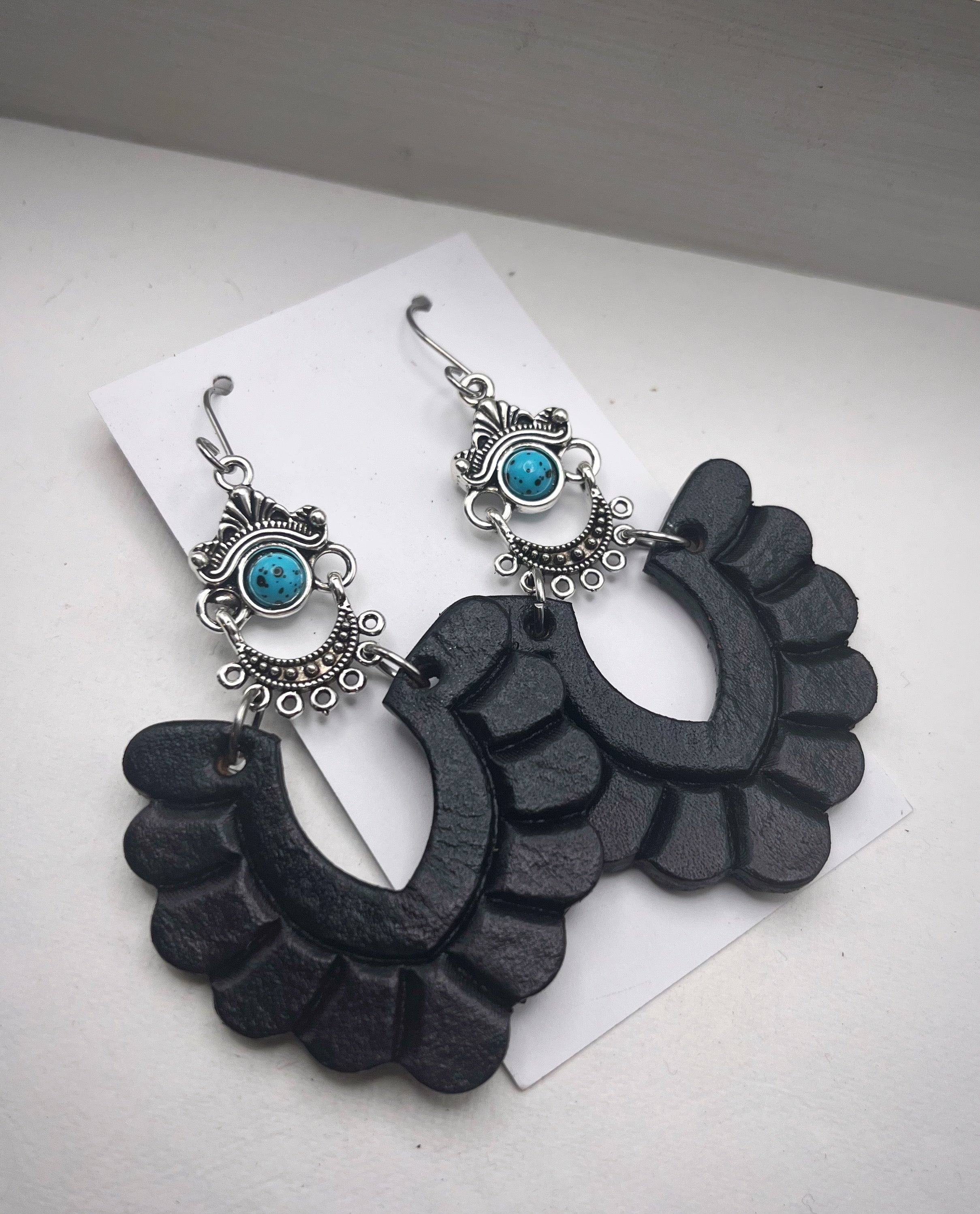 Tooled Leather Earrings- Delania Black