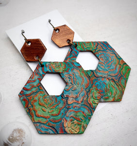 Tooled Leather Earrings - Rose Garden/Hexy