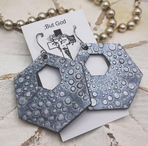 Embossed Leather Earrings- Rainy Day Hexies