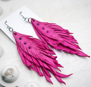 Tooled leather earrings- Gladys N Pink w Dots