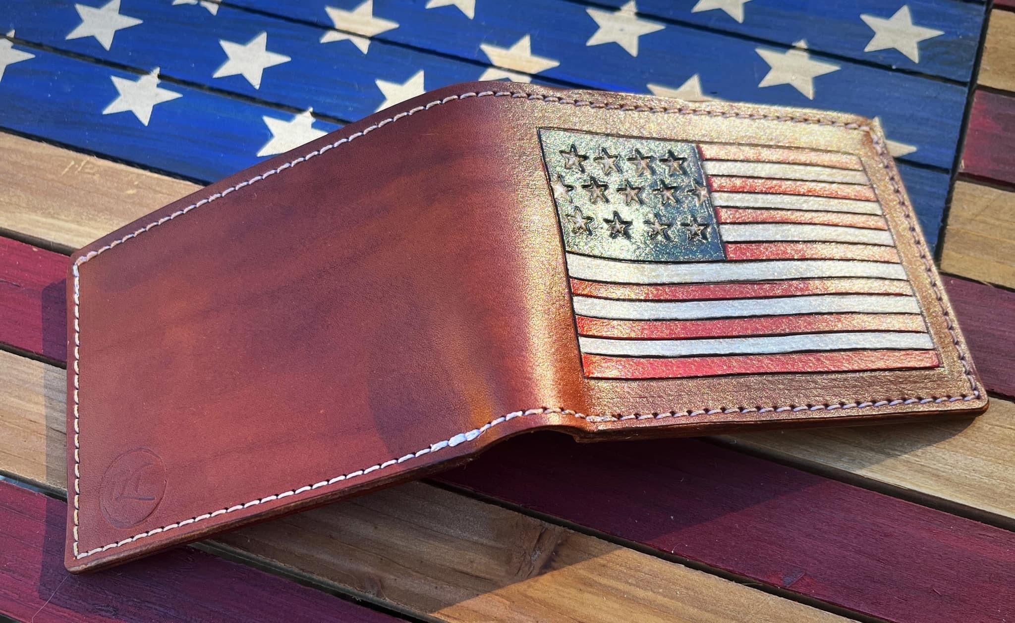 Tooled Leather Bifold Wallet- American Flag