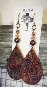Load image into Gallery viewer, Tooled Leather Earrings- Floral Mandala
