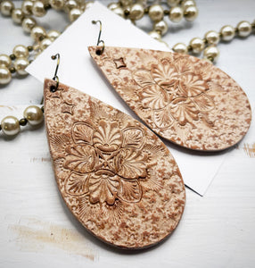 Tooled Leather Earrings- Vintage Floral