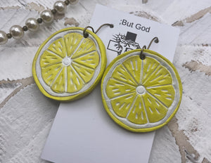Tooled Leather Earrings- Lemons