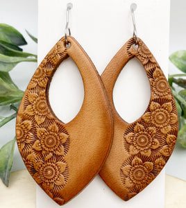 Tooled Leather Earrings - Crystals