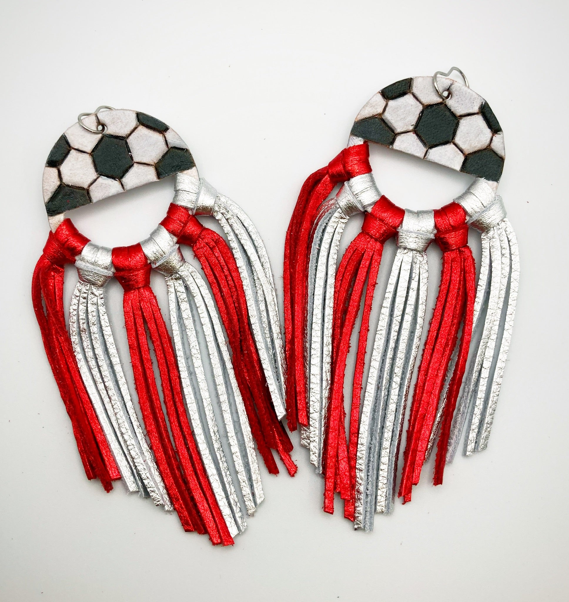 Tooled Leather Fringe Earrings - Soccer Moms