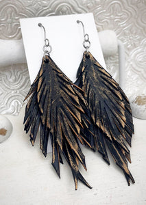 Leather Earrings- Gladys in Black/Distressed