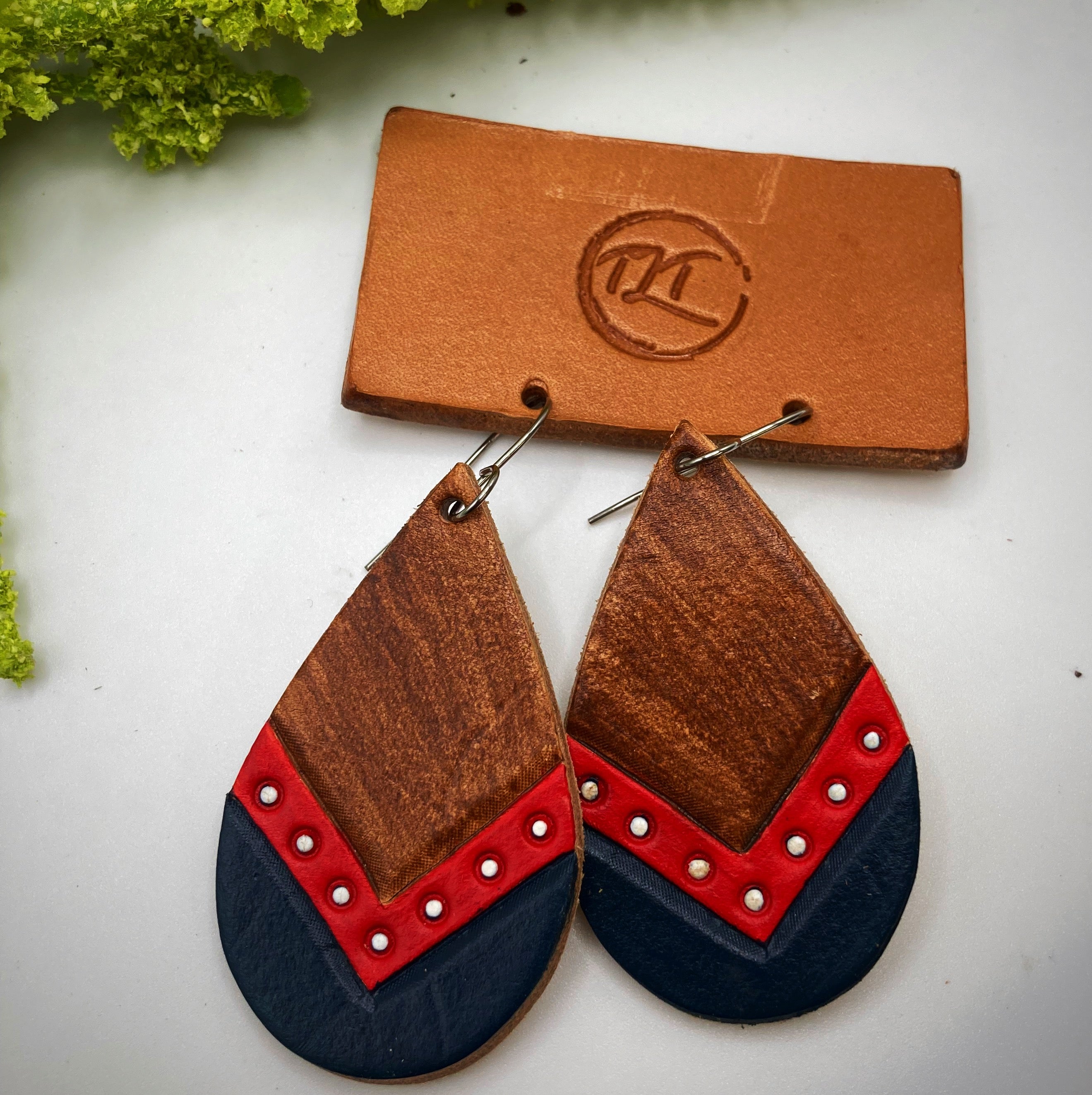 Tooled Leather Earrings- Tear Drops