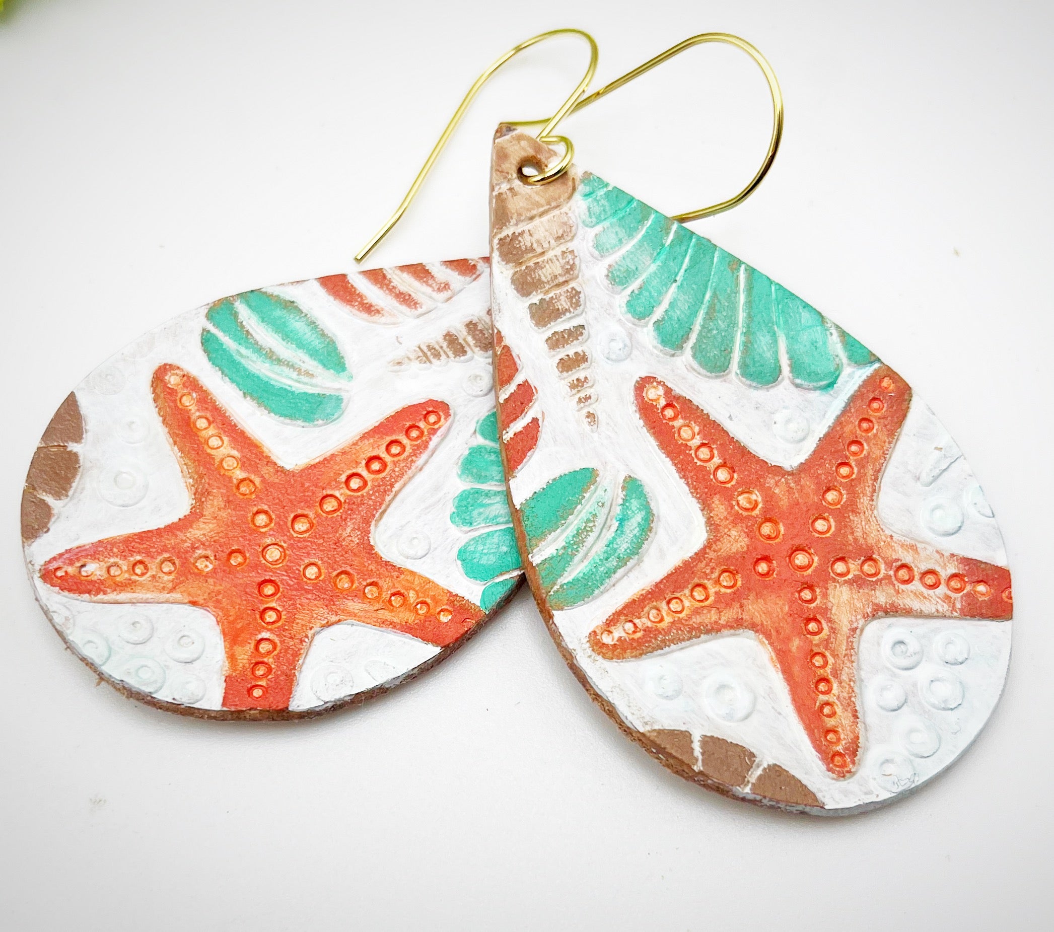 Tooled Leather Earrings- Beach Time Blues