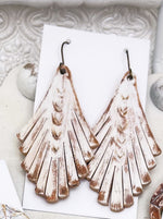 Load image into Gallery viewer, Tooled Leather Earrings- Amelia White/Distressed
