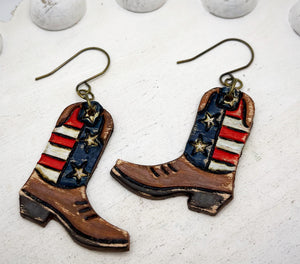 Tooled Leather Earrings- American Cowboys