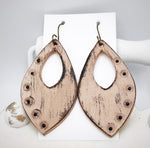 Load image into Gallery viewer, Tooled Leather Earrings- Crystal Dots / Beige/Black
