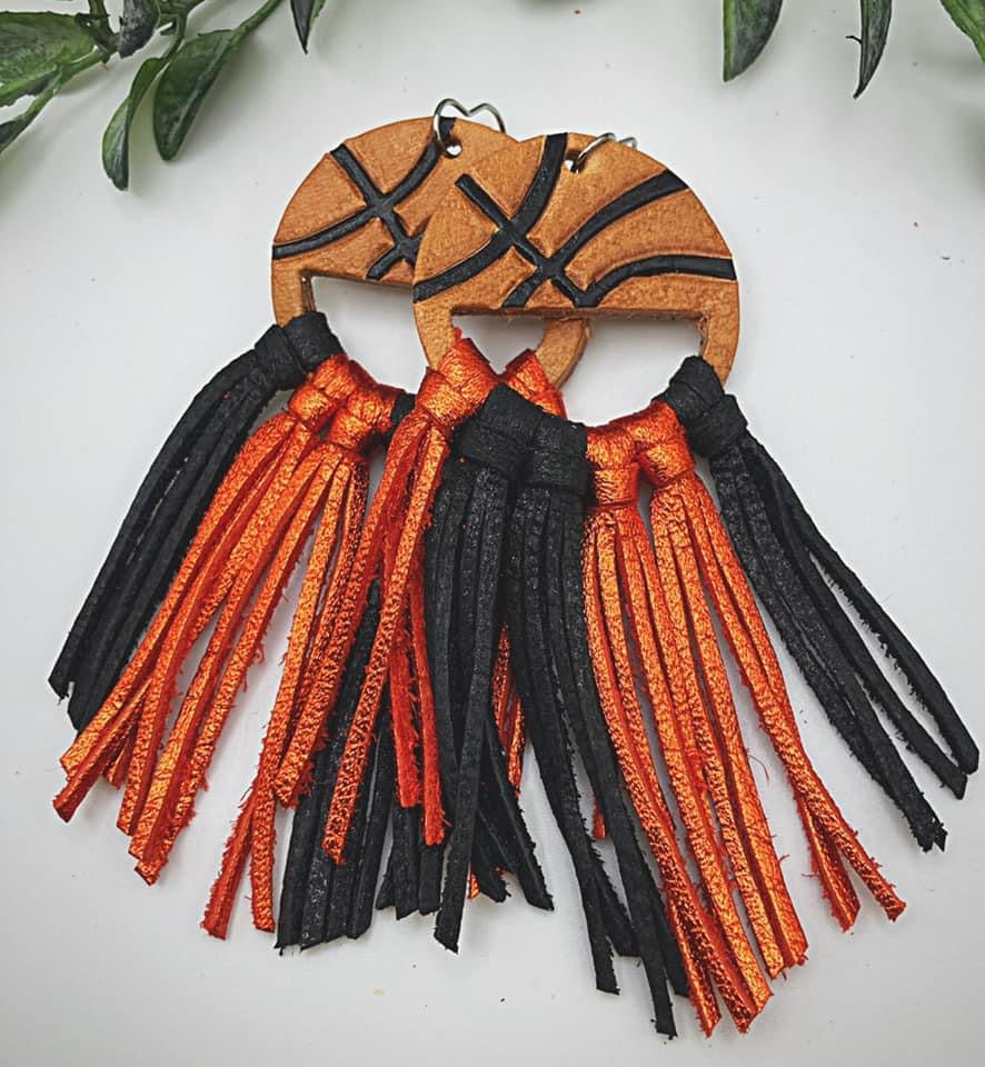 Tooled Leather Fringe Earrings - Free Throws