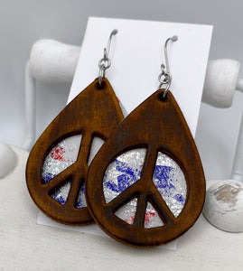 Leather Earrings- Patriotic Tear Drop
