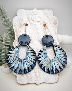 Tooled Leather Earrings- Sunray Spikes