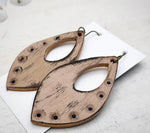 Load image into Gallery viewer, Tooled Leather Earrings- Crystal Dots / Beige/Black
