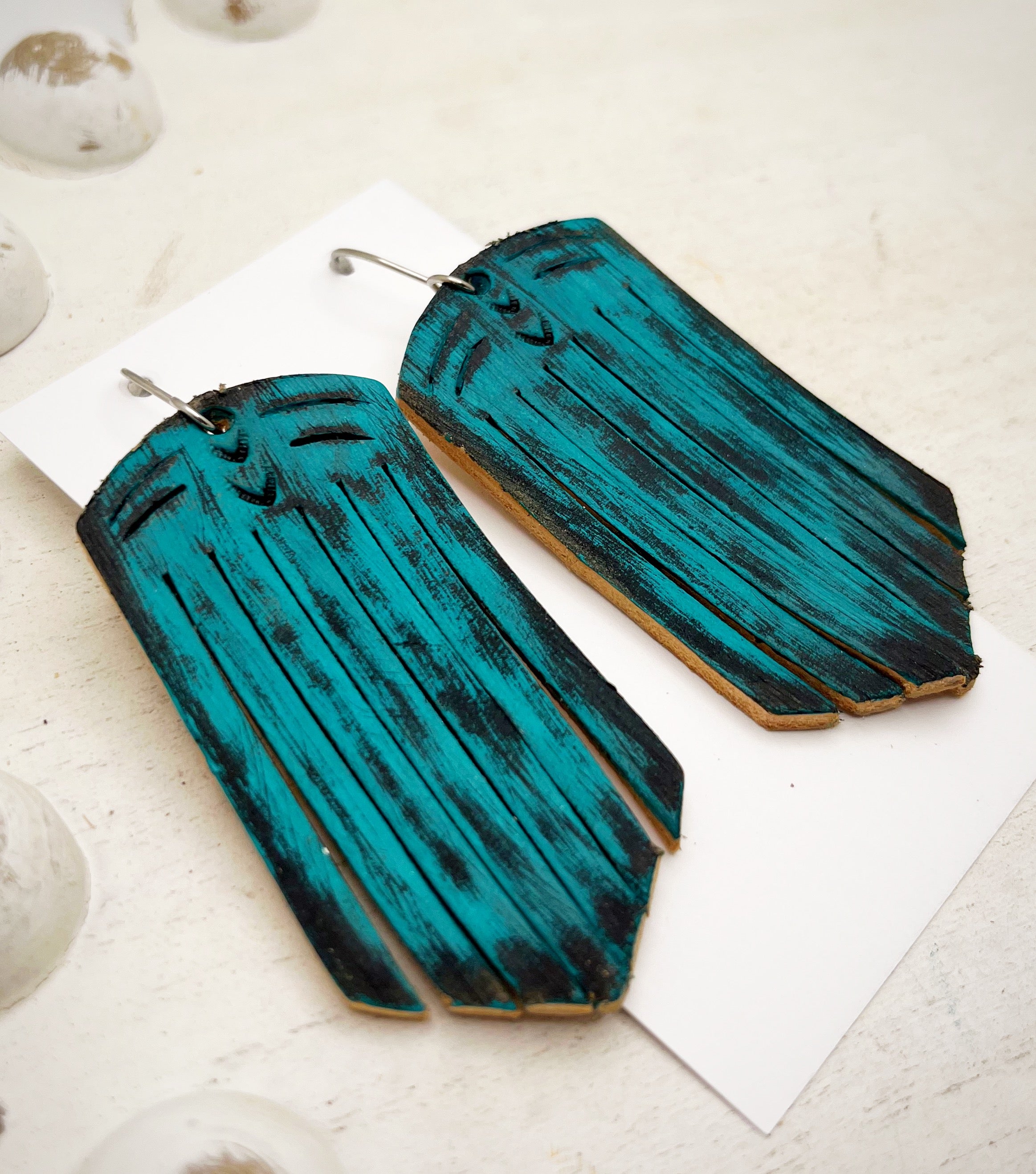 Tooled Leather Earrings-Turquoise Fling