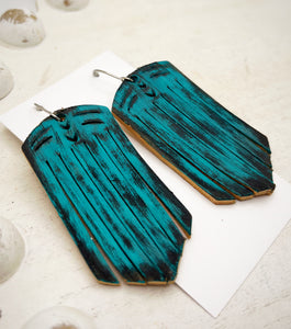 Tooled Leather Earrings-Turquoise Fling