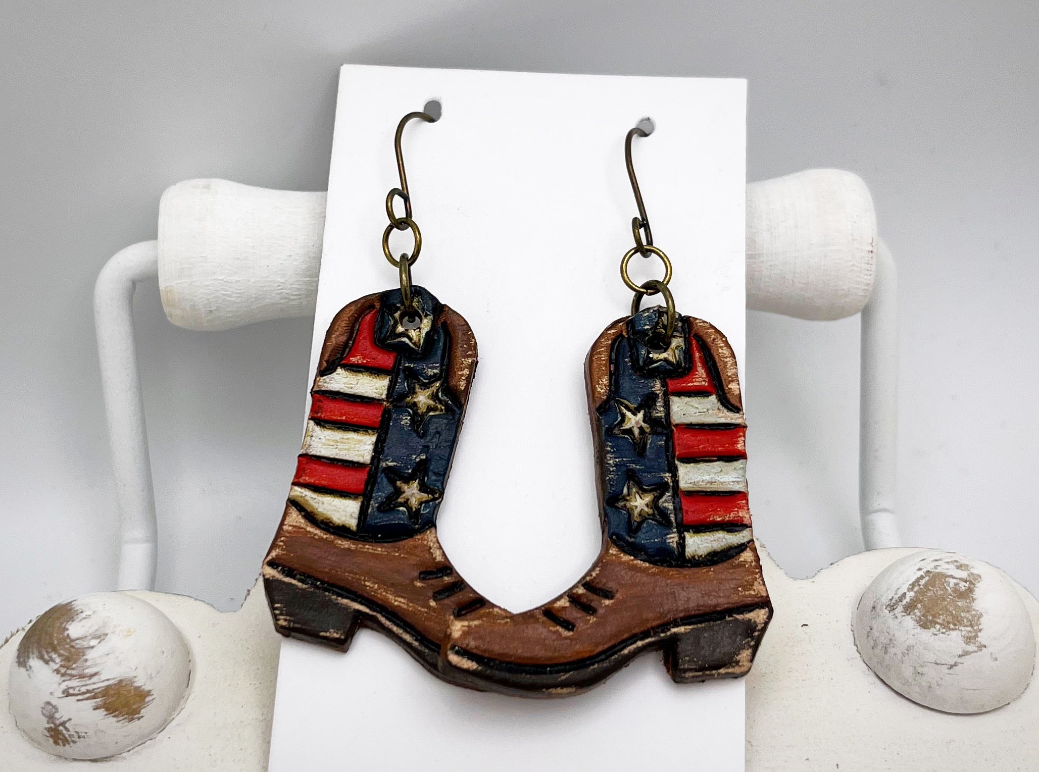 Tooled Leather Earrings- American Cowboys