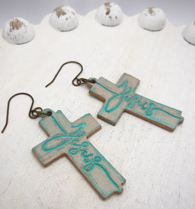 Leather Earrings - Jesus Cross