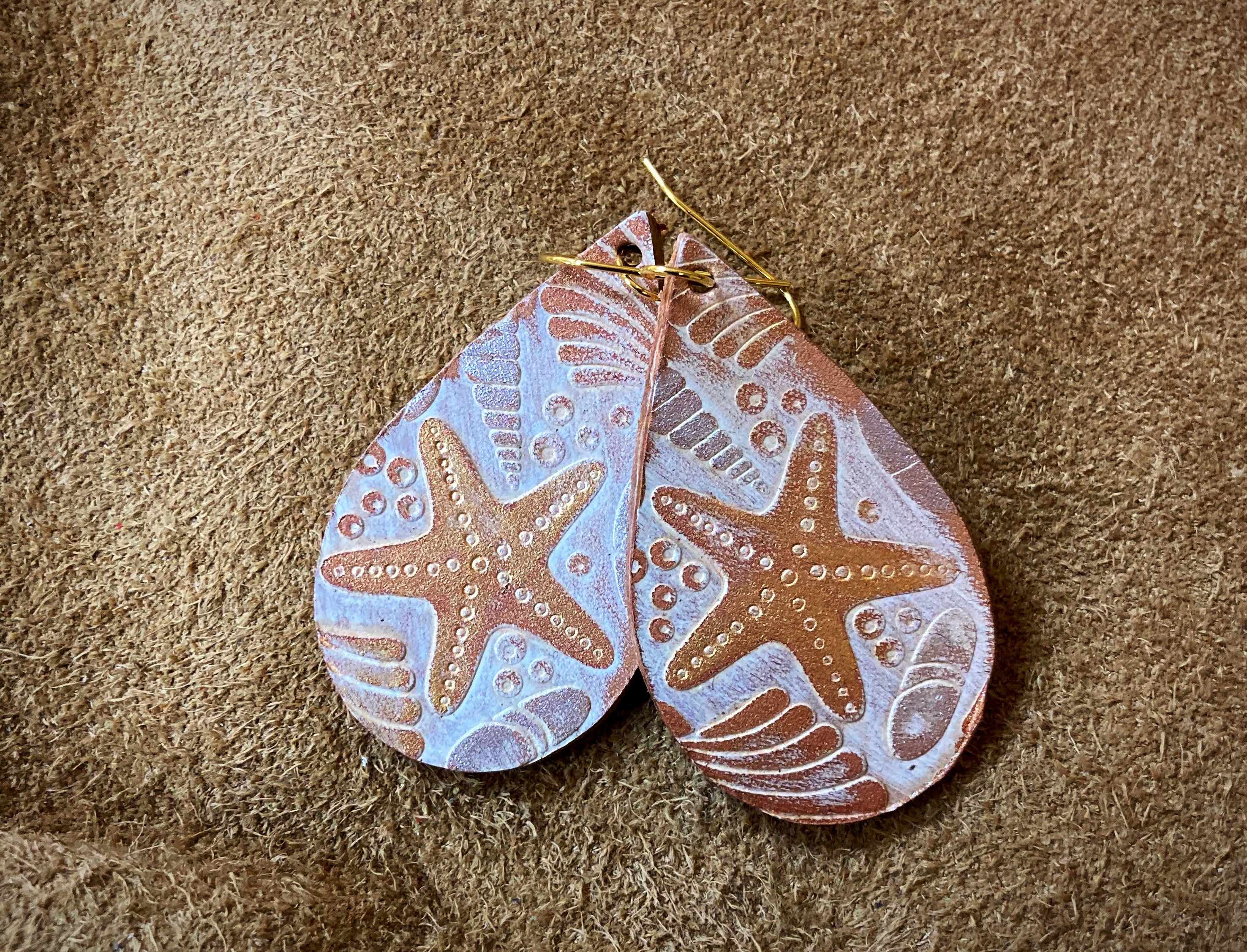 Tooled Leather Earrings- Beaches