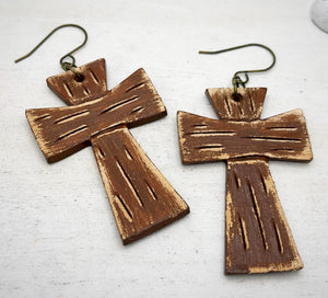 Tooled Leather Earrings- Rugged Cross