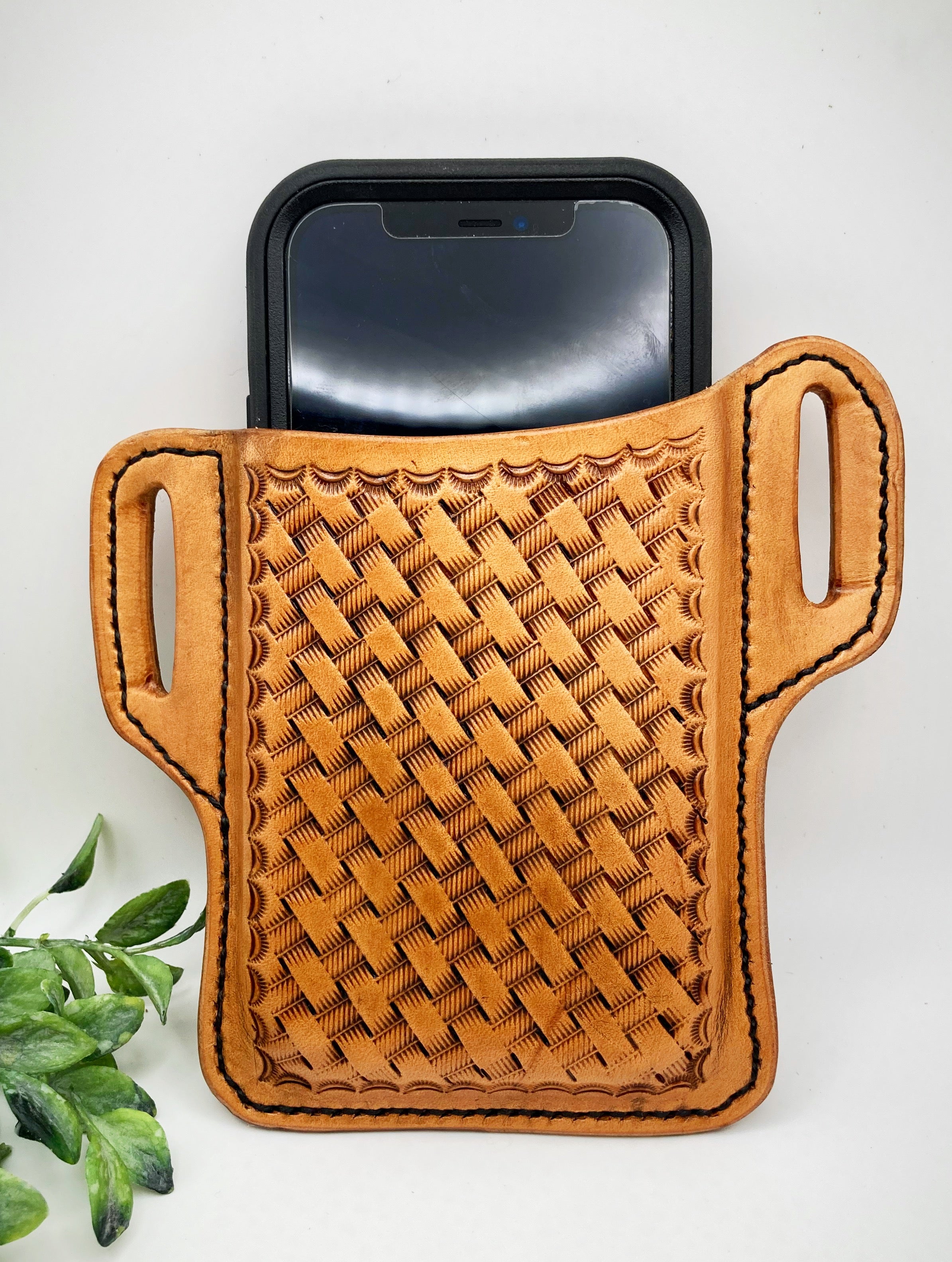 Tooled Leather Cell Phone Pouch