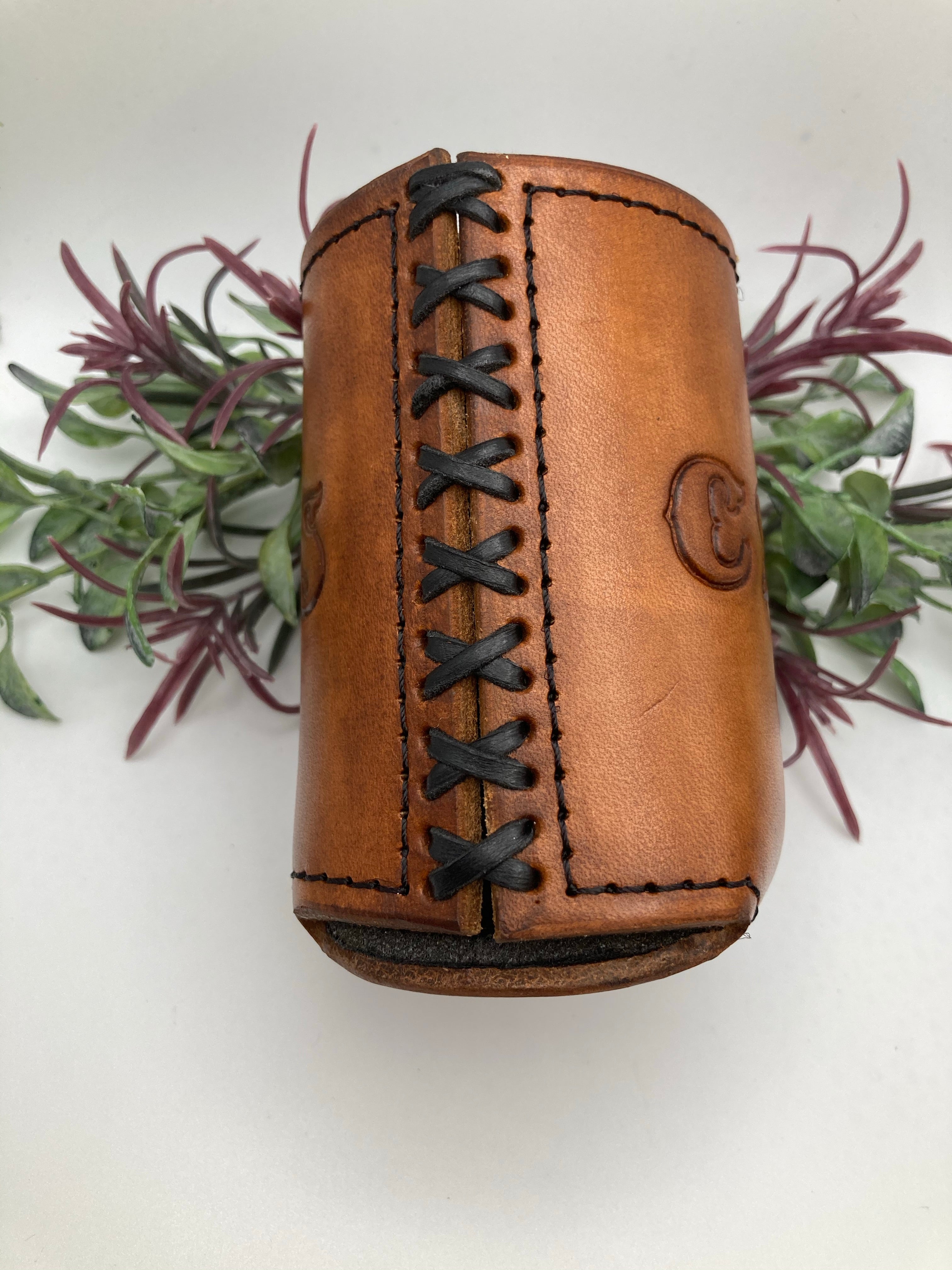Tooled Leather Koozie - Personalized with Initials, Short Name, Word